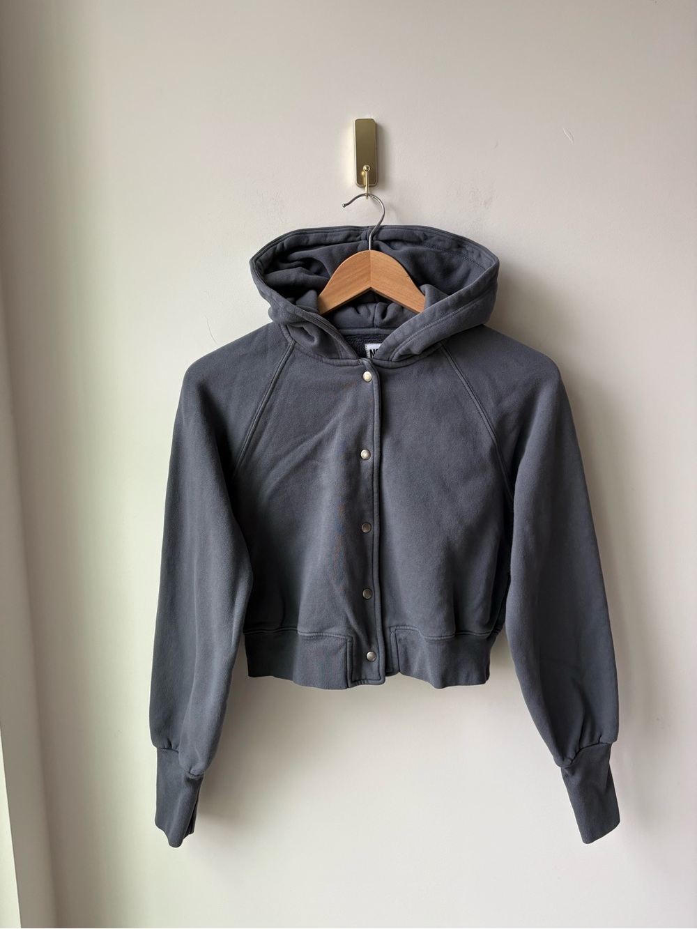 NSF Luz Cotton Bomber Jacket in Gray Layering Cropped Hood Travel Comfy Size XS
